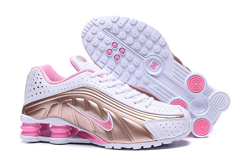 Zoom Tênis Nike Shox R4 Prata Branco e Rosa